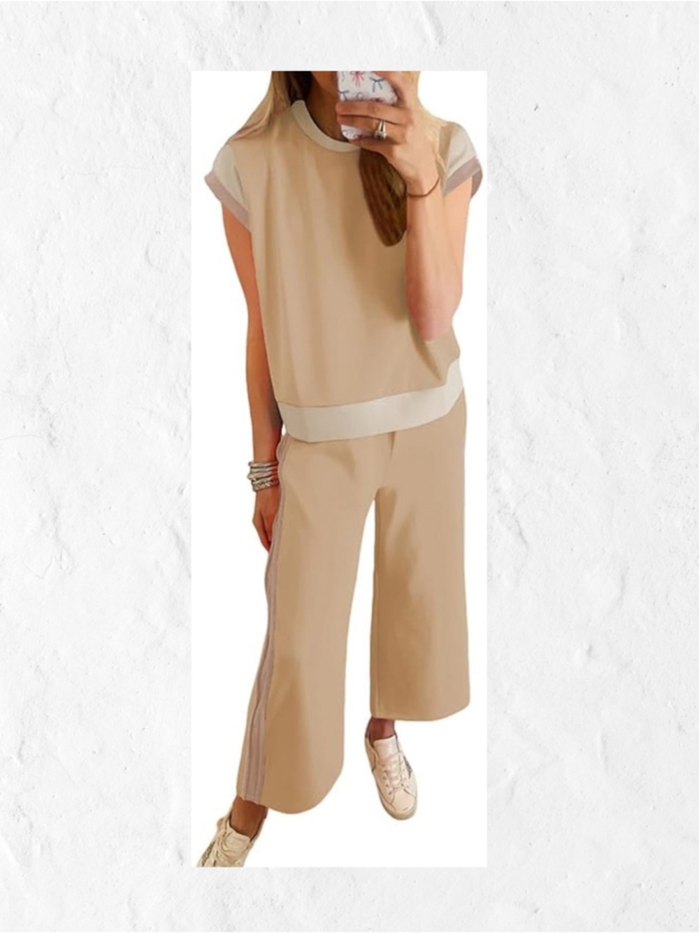 2pcs Set  Cropped Wide-Leg Pants with Matching Top